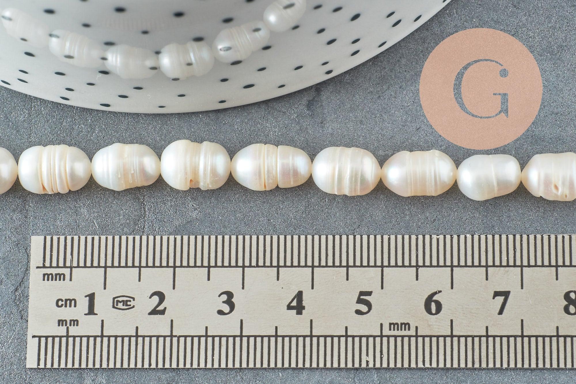 Gingerlily Perles eau douce blanches ovales 8,5-12mm fil 35cm