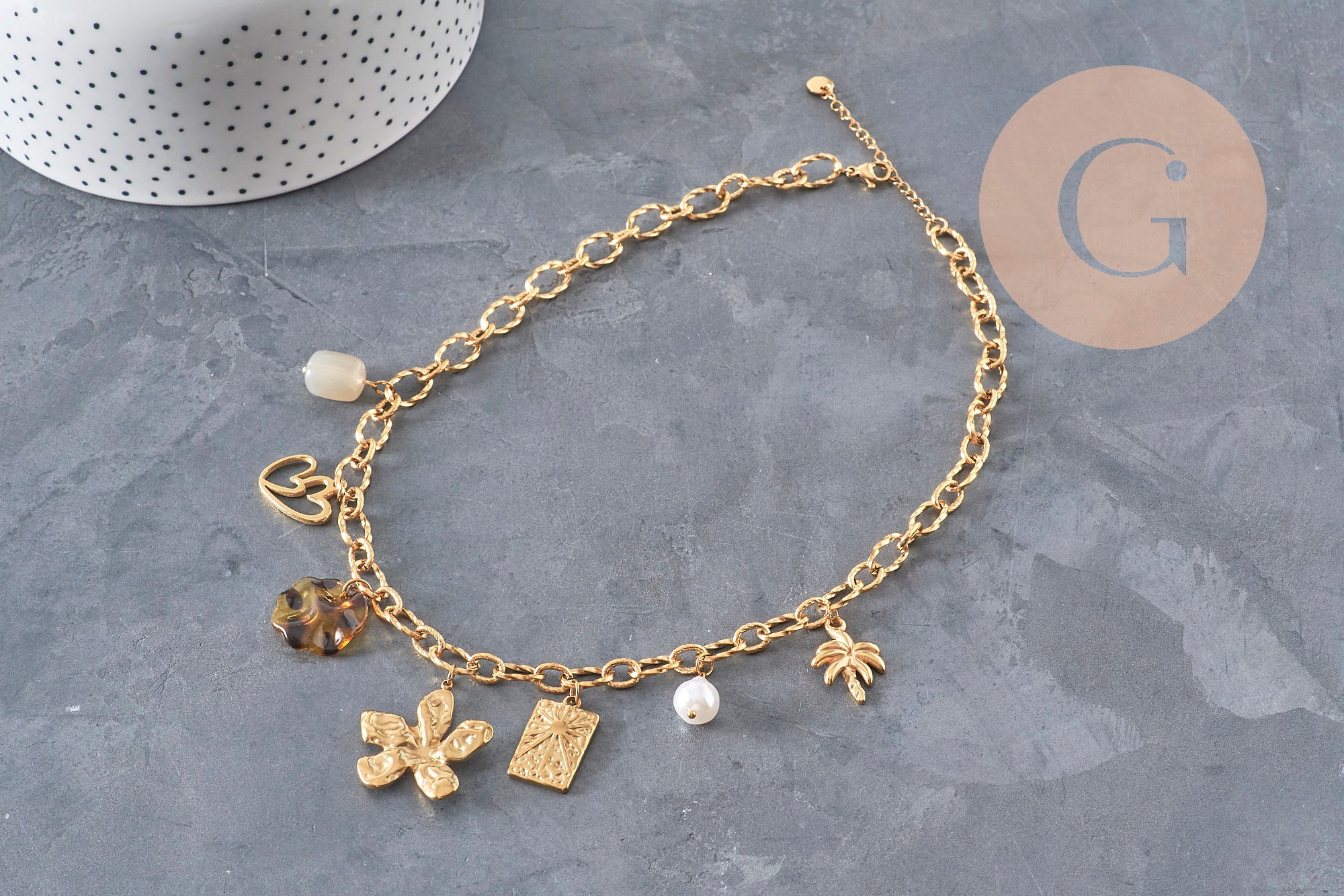 Gingerlily G11290 kit collier breloques acier doré