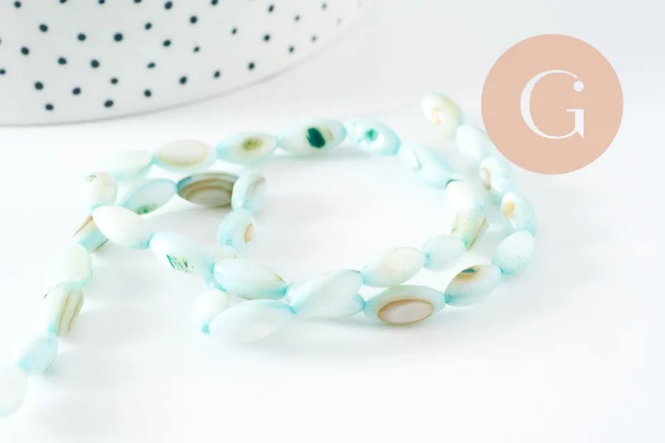 Gingerlily G9692 Fil perles nacre turquoise grain riz 38cm