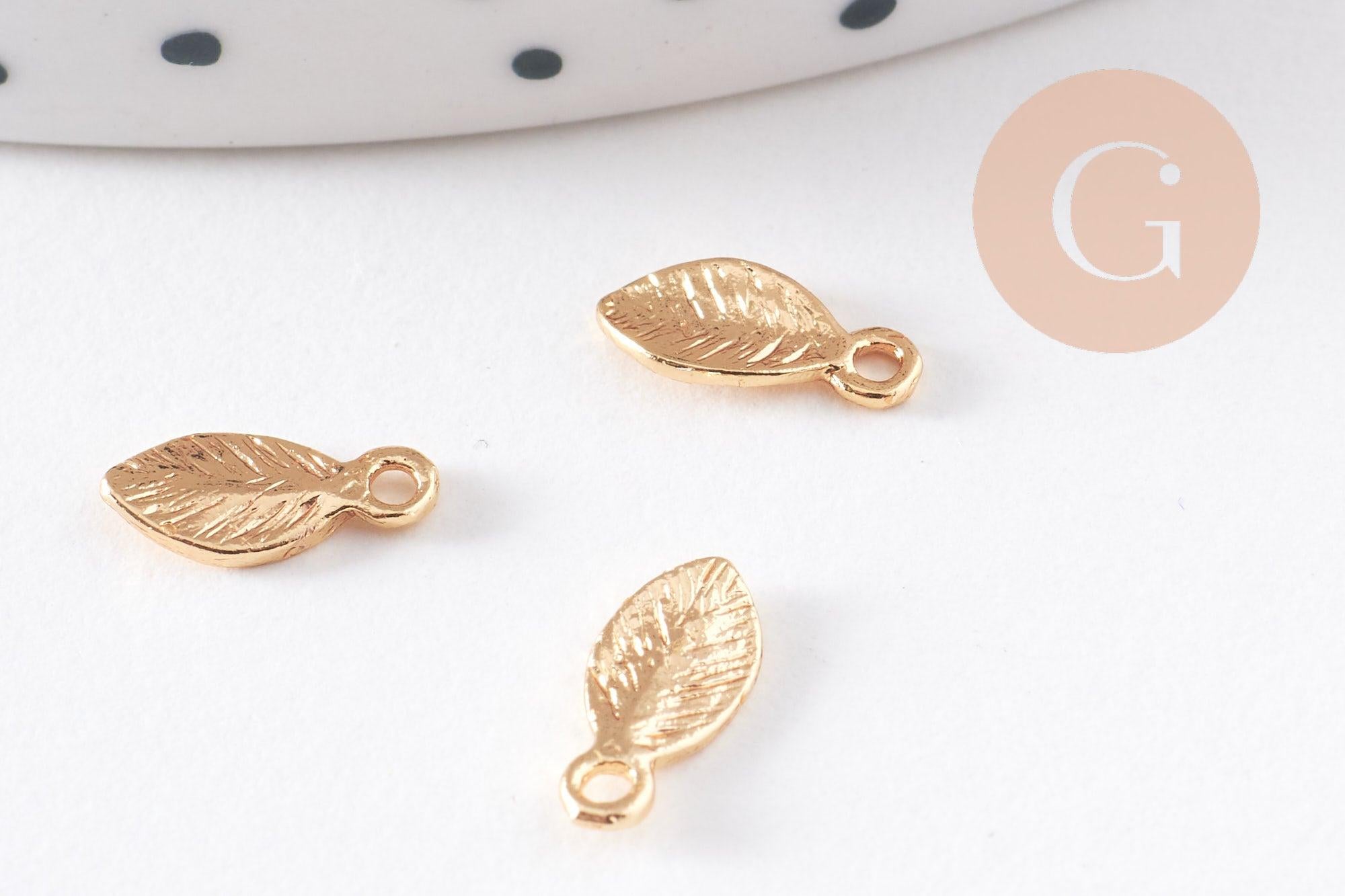 Gingerlily Pendentifs G10231 breloque feuille laiton doré 10,5mm x2