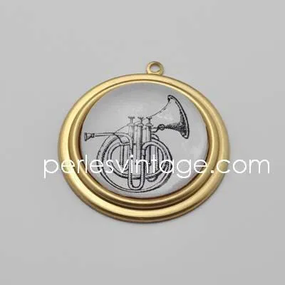 Gingerlily Pendentif trompette laiton doré bijou musique x1