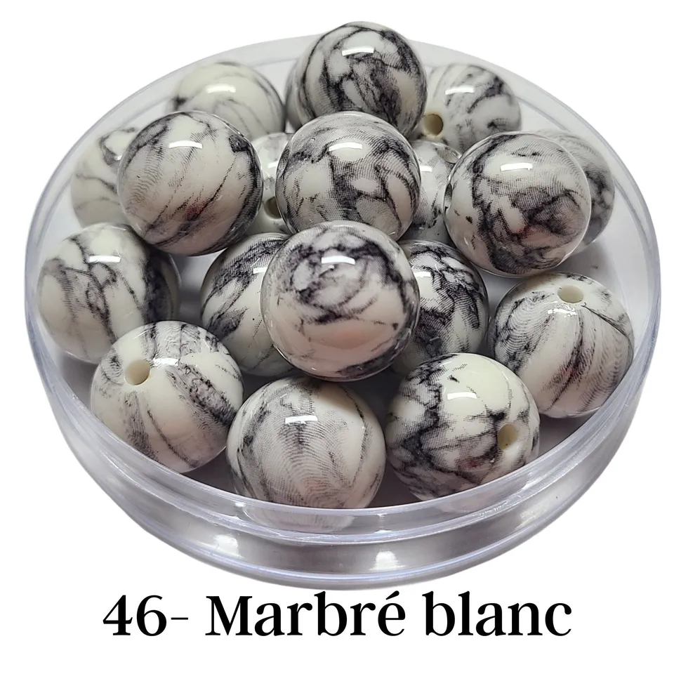 ARTSHOP Boules 20MM 46 Perle Acrylique Marbré Blanc Brillante x1