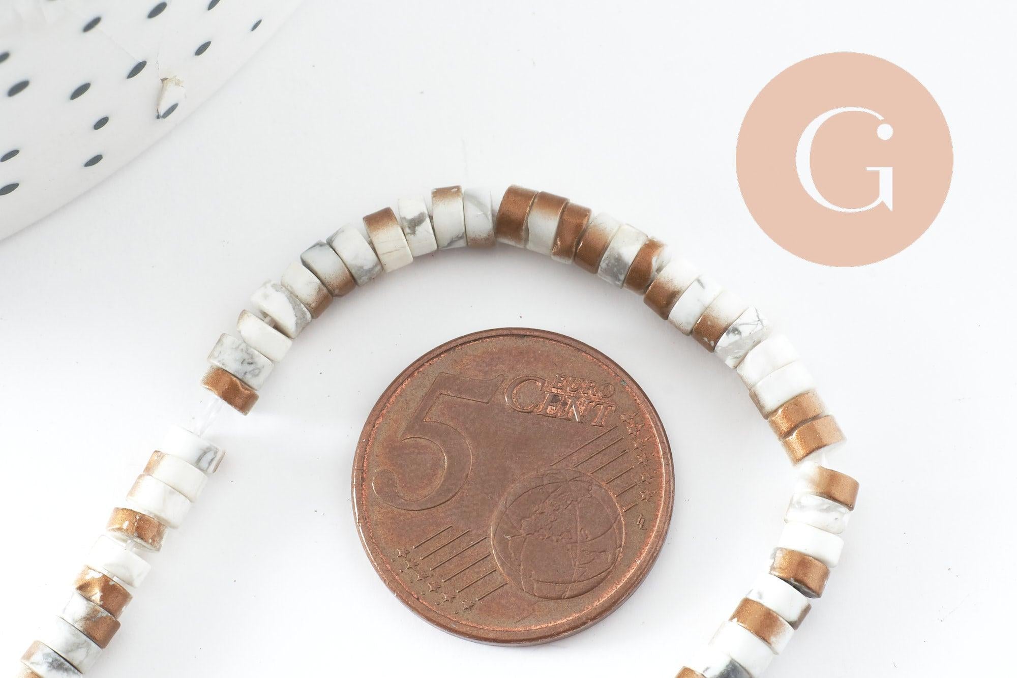 Gingerlily Perles heishi howlite blanc doré 4mm perles fil 39cm