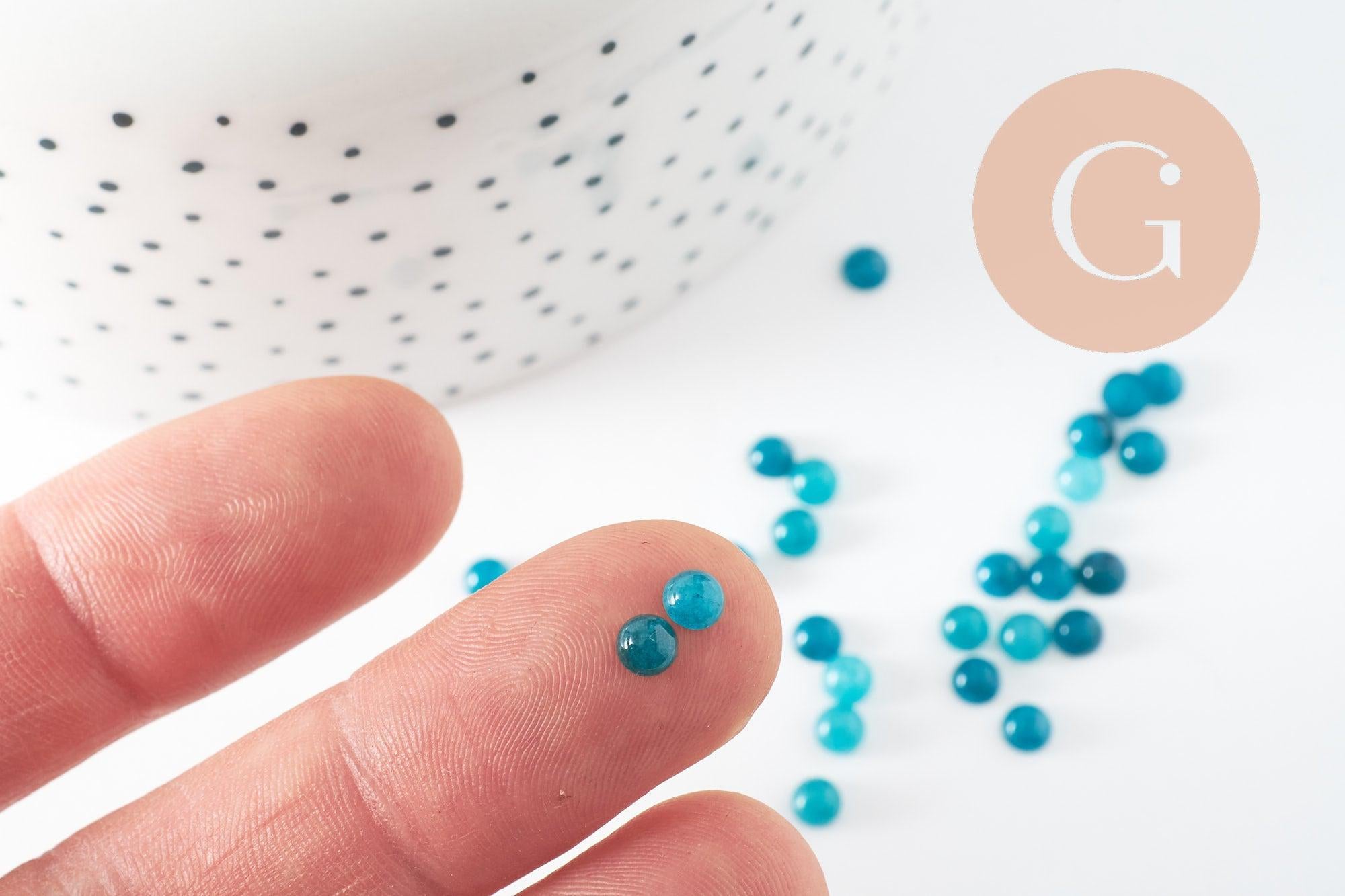 Gingerlily Cabochon rond jade naturel bleu cyan 4mm x1