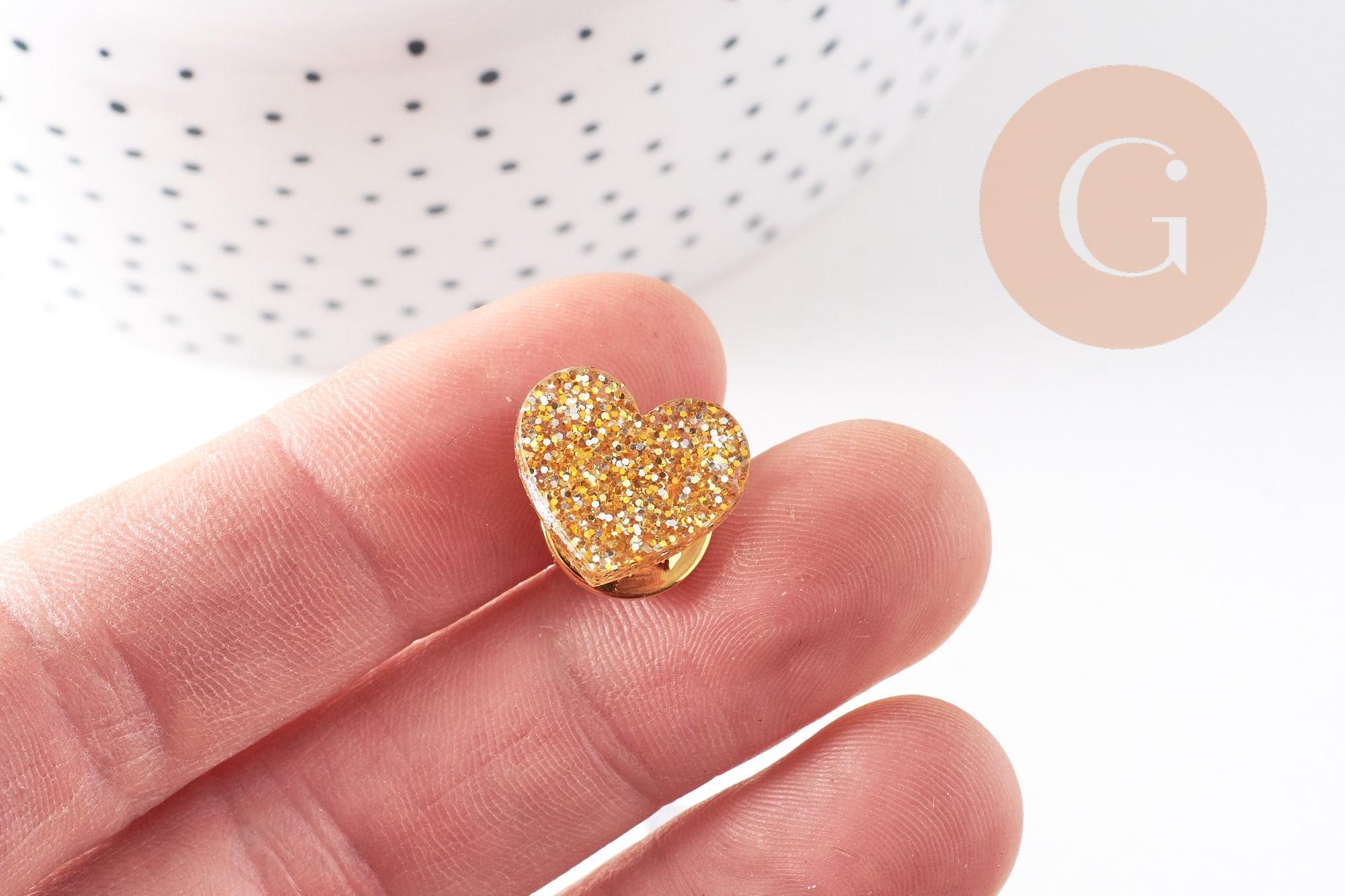 Gingerlily Broche pins coeur plexiglas doré paillettes 20mm