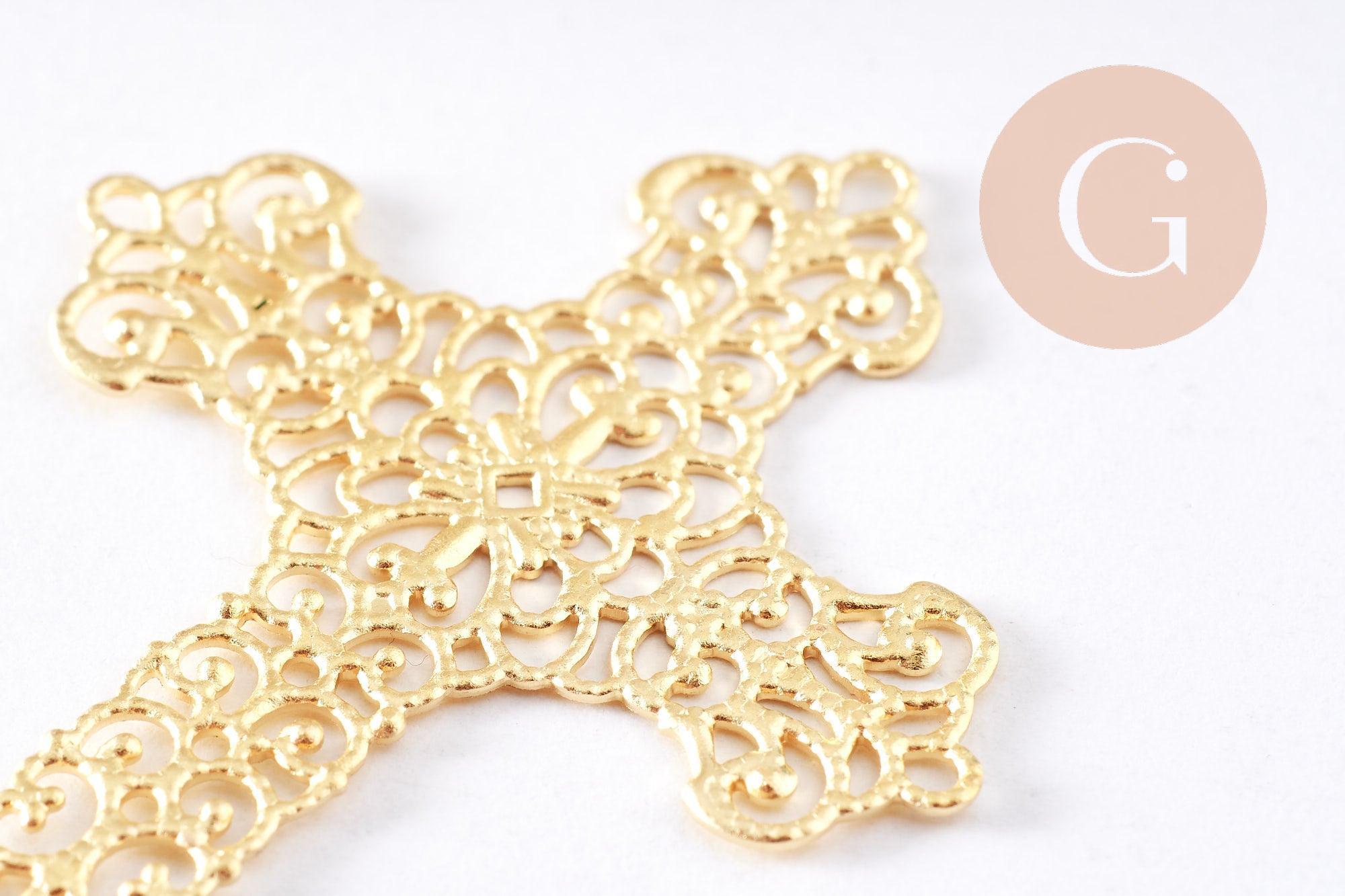 Gingerlily Pendentif croix G10695 laiton brut 52mm x1 dentelle