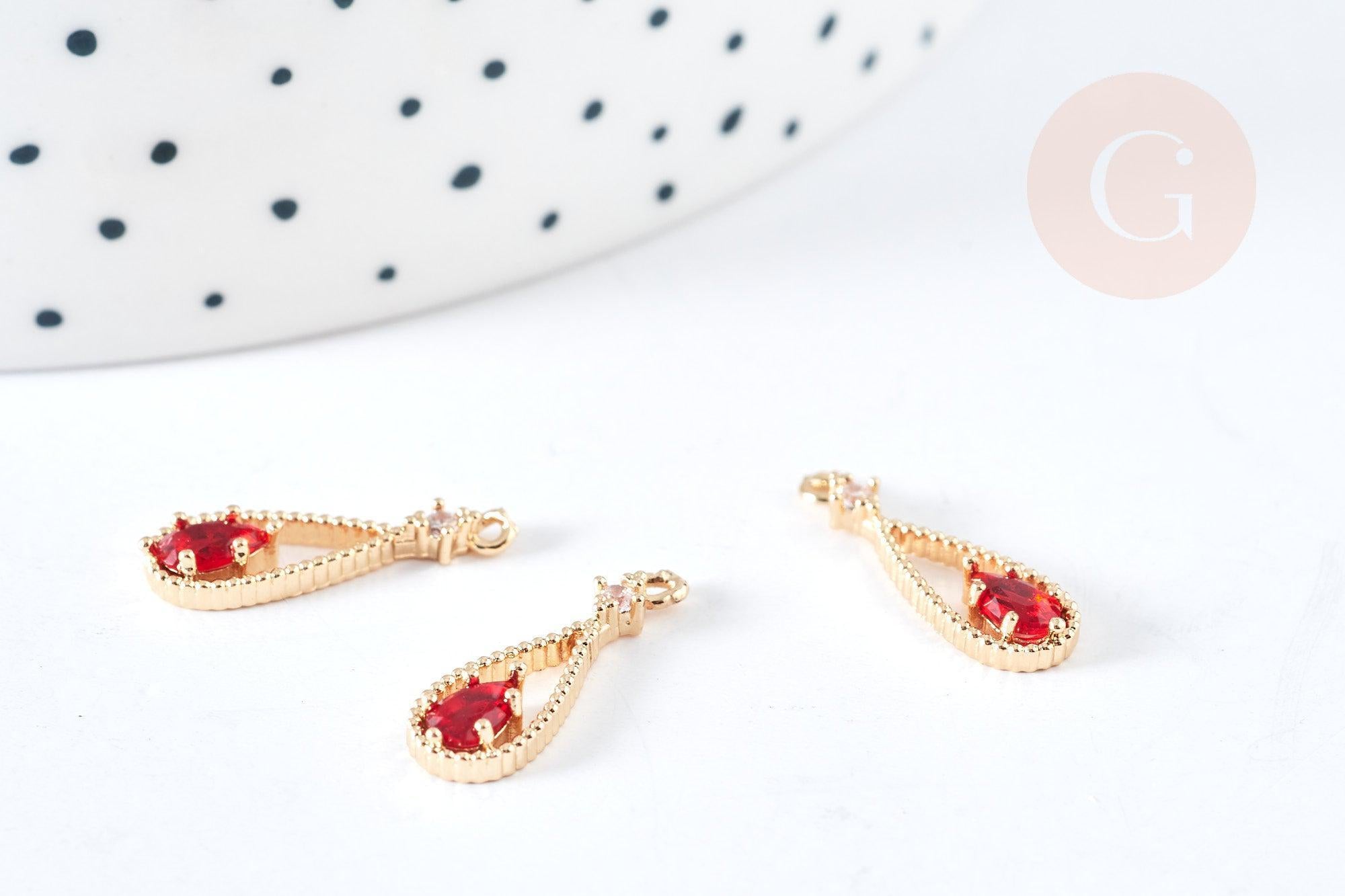 Gingerlily Pendentifs DIY G8435 pendentif goutte doré cristal rouge x1