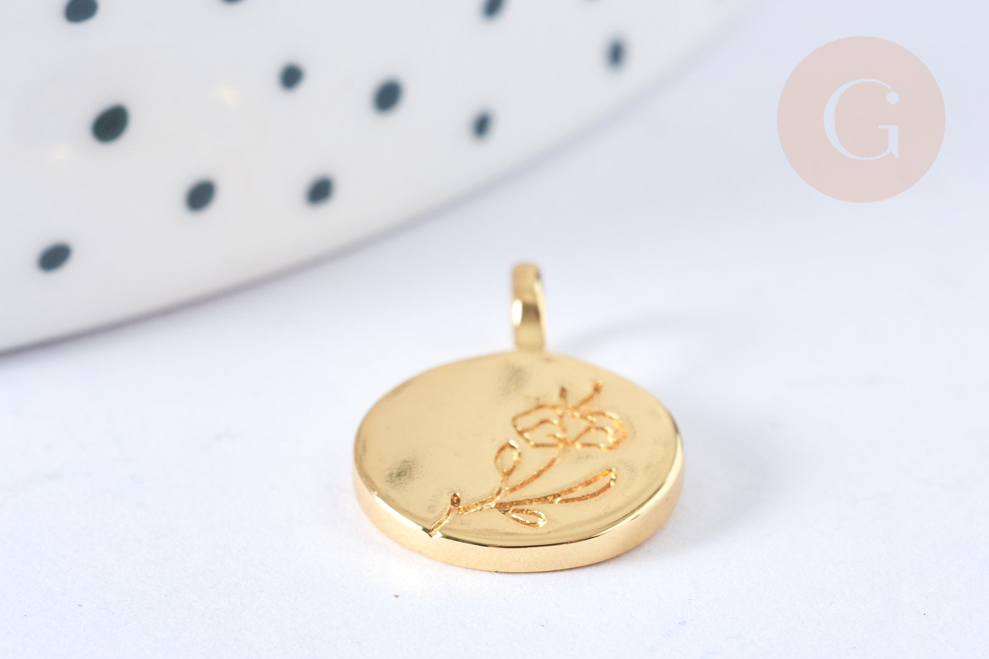 Gingerlily Pendentifs médaille ronde fleur laiton doré 17,5mm x1