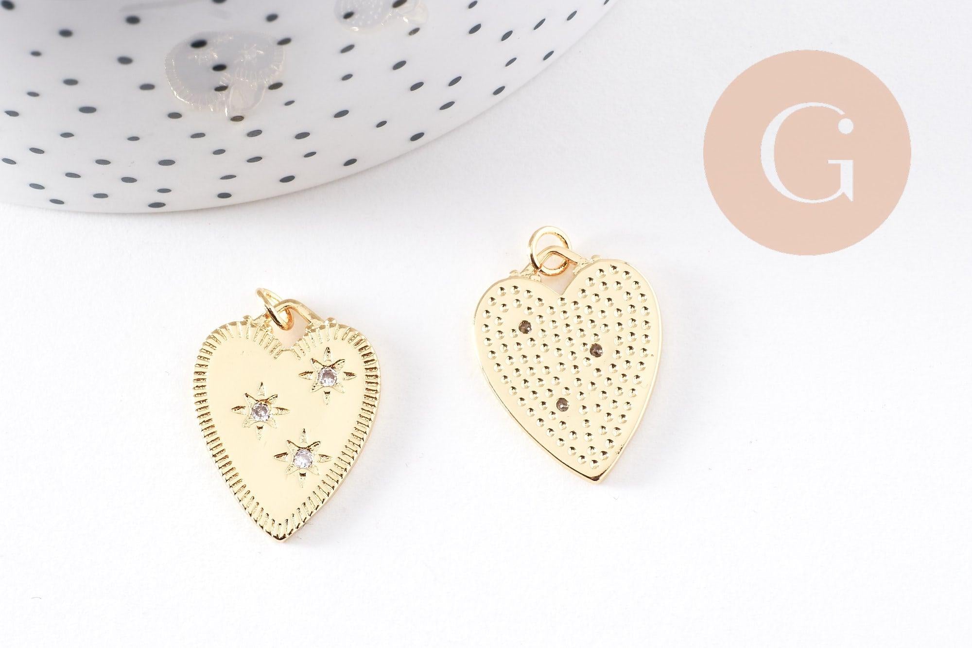 Gingerlily Pendentif coeur émail doré zircon 24mm x1