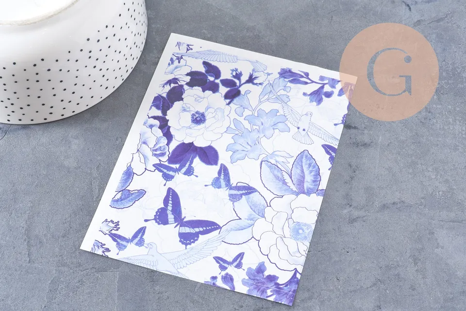 Gingerlily Pâte polymère G10778 feuille transfert Jouy bleu 14x10 cm
