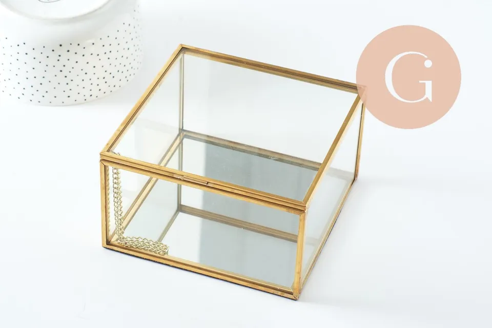 Gingerlily Boîte à bijoux verre carré doré 13.1cm rangement