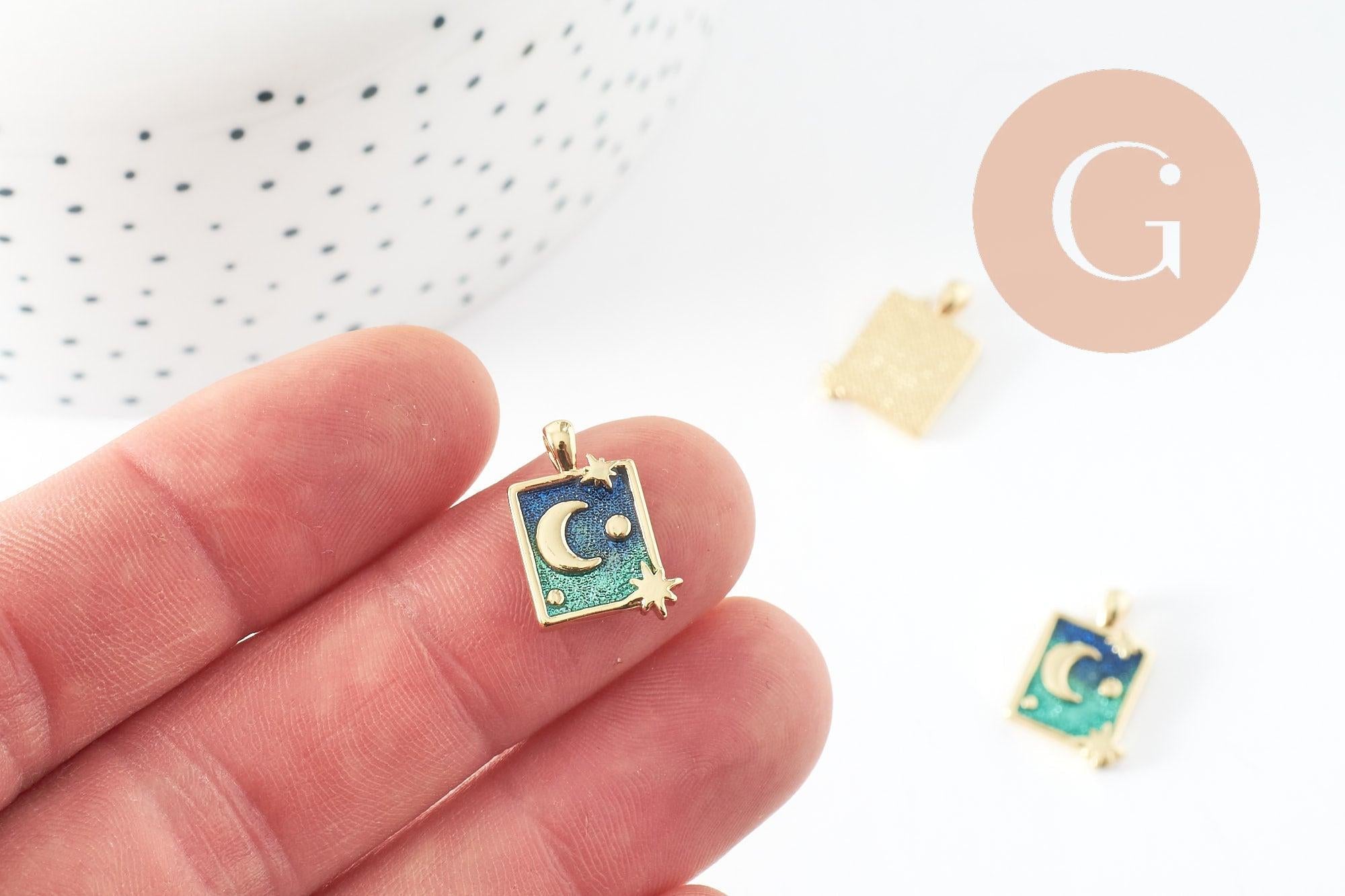 Gingerlily Pendentif lune étoile bleu doré 17 mm x1