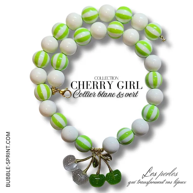 ARTSHOP Cherry Girl Blanc vert kit collier 48cm