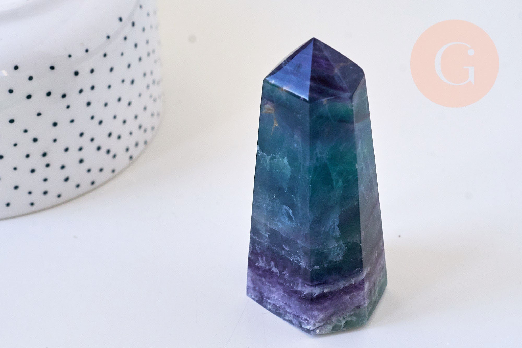 Gingerlily Pointe fluorite naturelle lithothérapie 8,6 cm