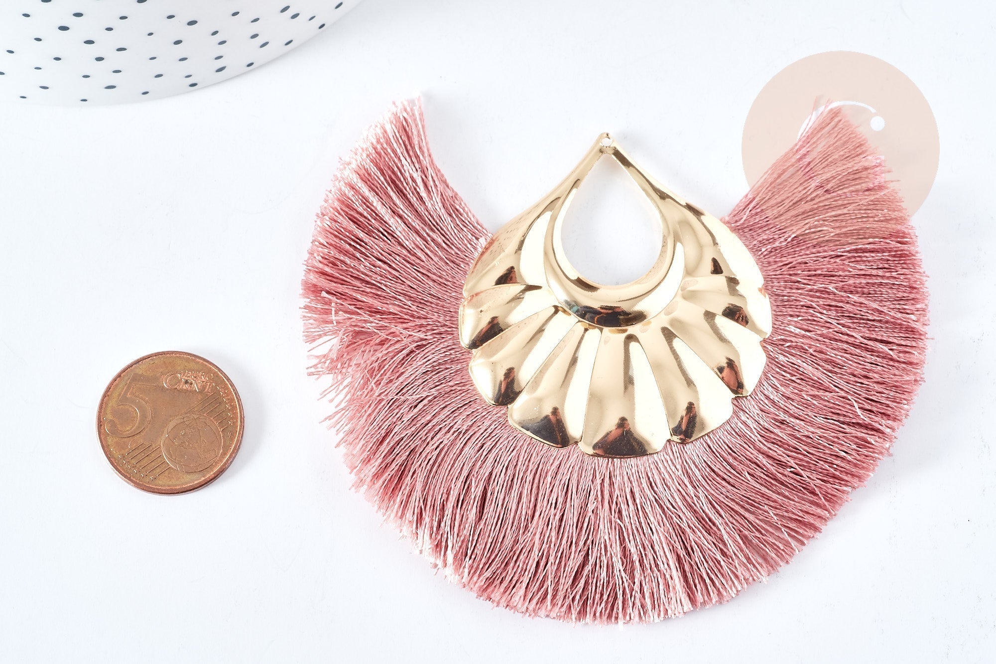 Gingerlily Pendentifs G8374 pompon rose clair doré 85mm x2