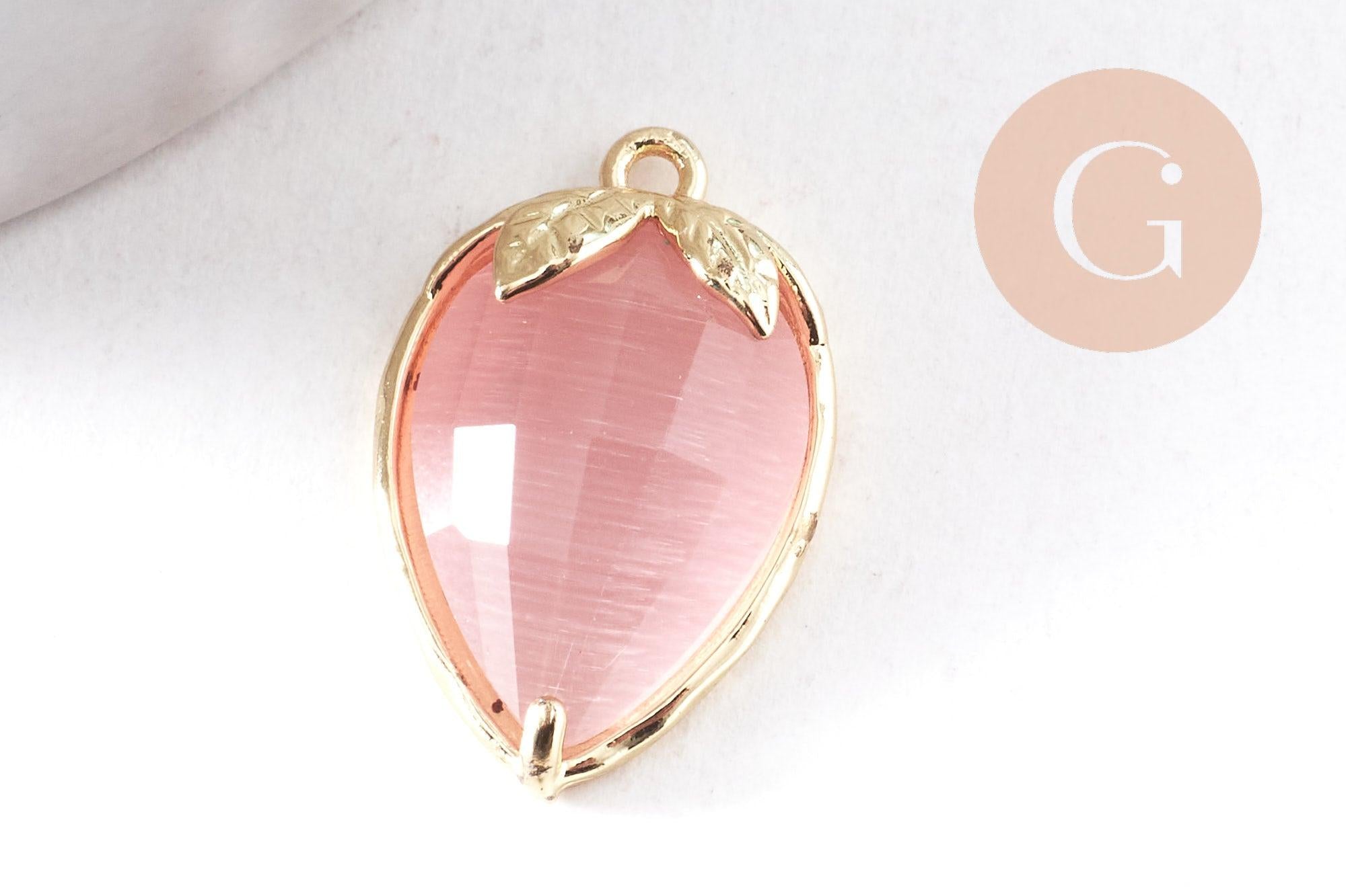 Gingerlily Pendentifs fraise pierre zircon doré 18mm rouge
