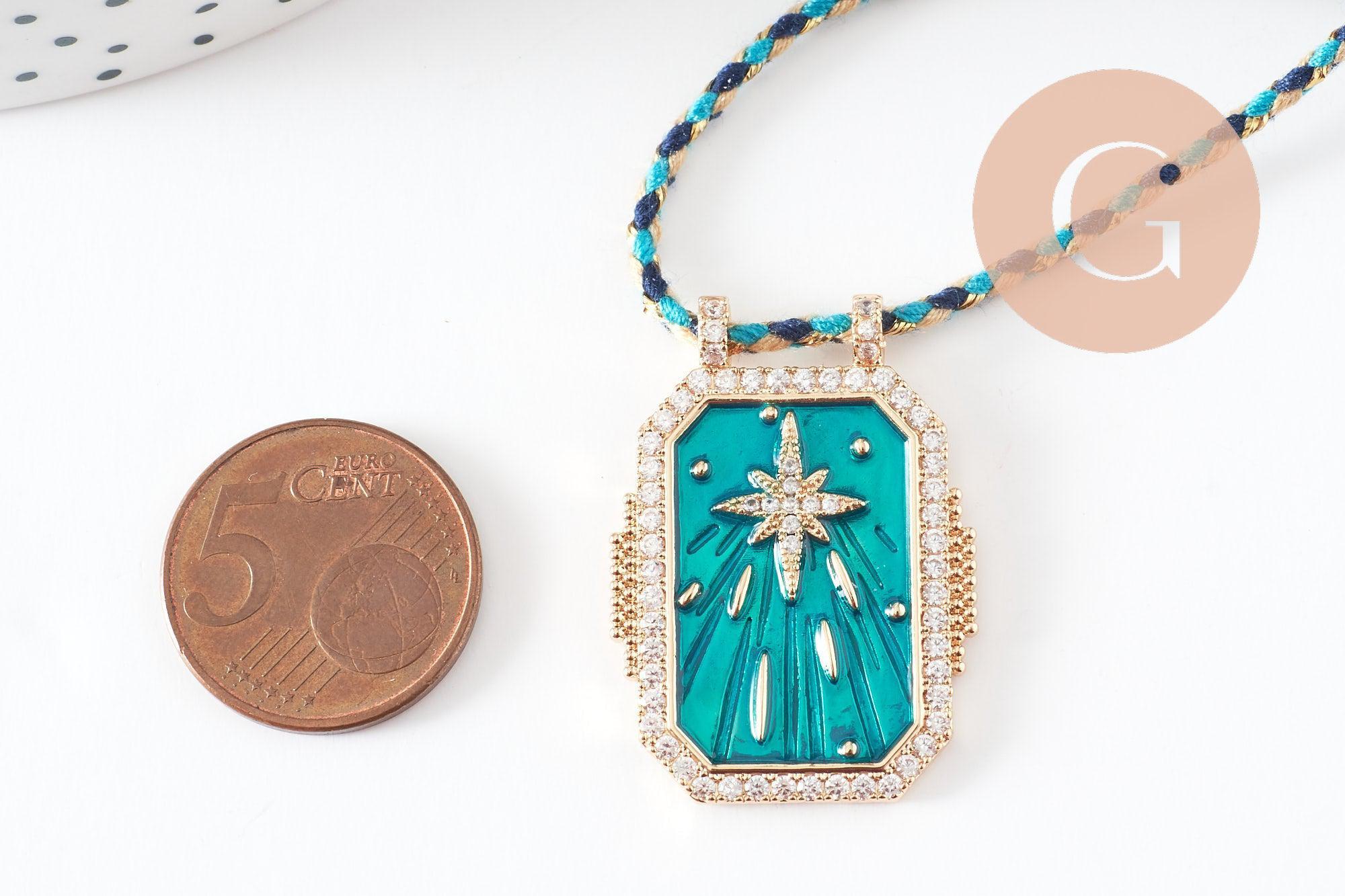 Gingerlily Collier médaille étoile turquoise cordon 45cm