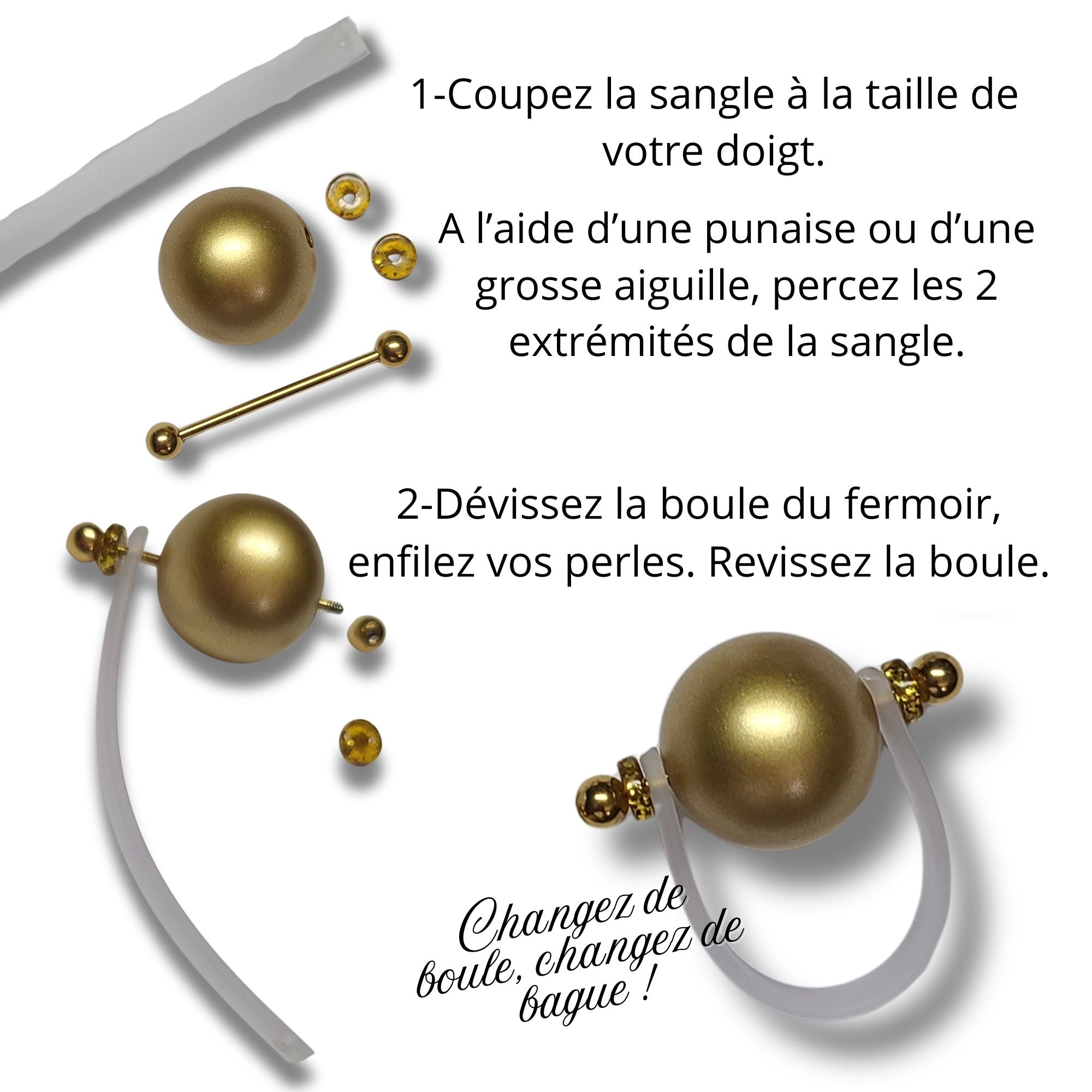 ARTSHOP Bijoux en KITS Bague interchangeable Boules kit bague ajustable