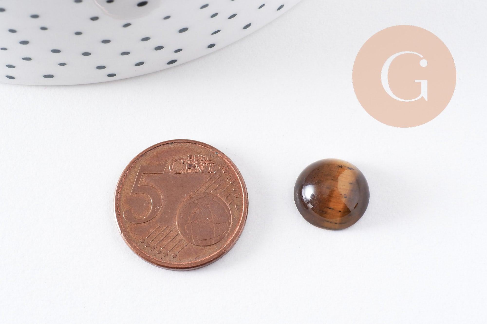 Gingerlily Cabochon œil de tigre naturel rond 12 mm marron