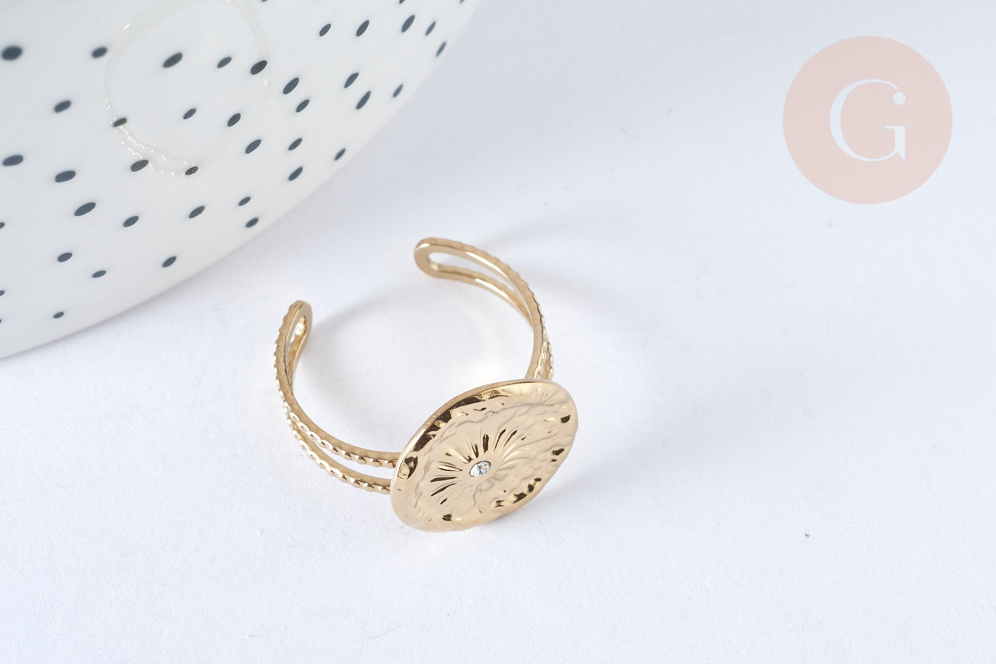 Gingerlily G7016 bague soleil zircon acier doré taille 54 x1