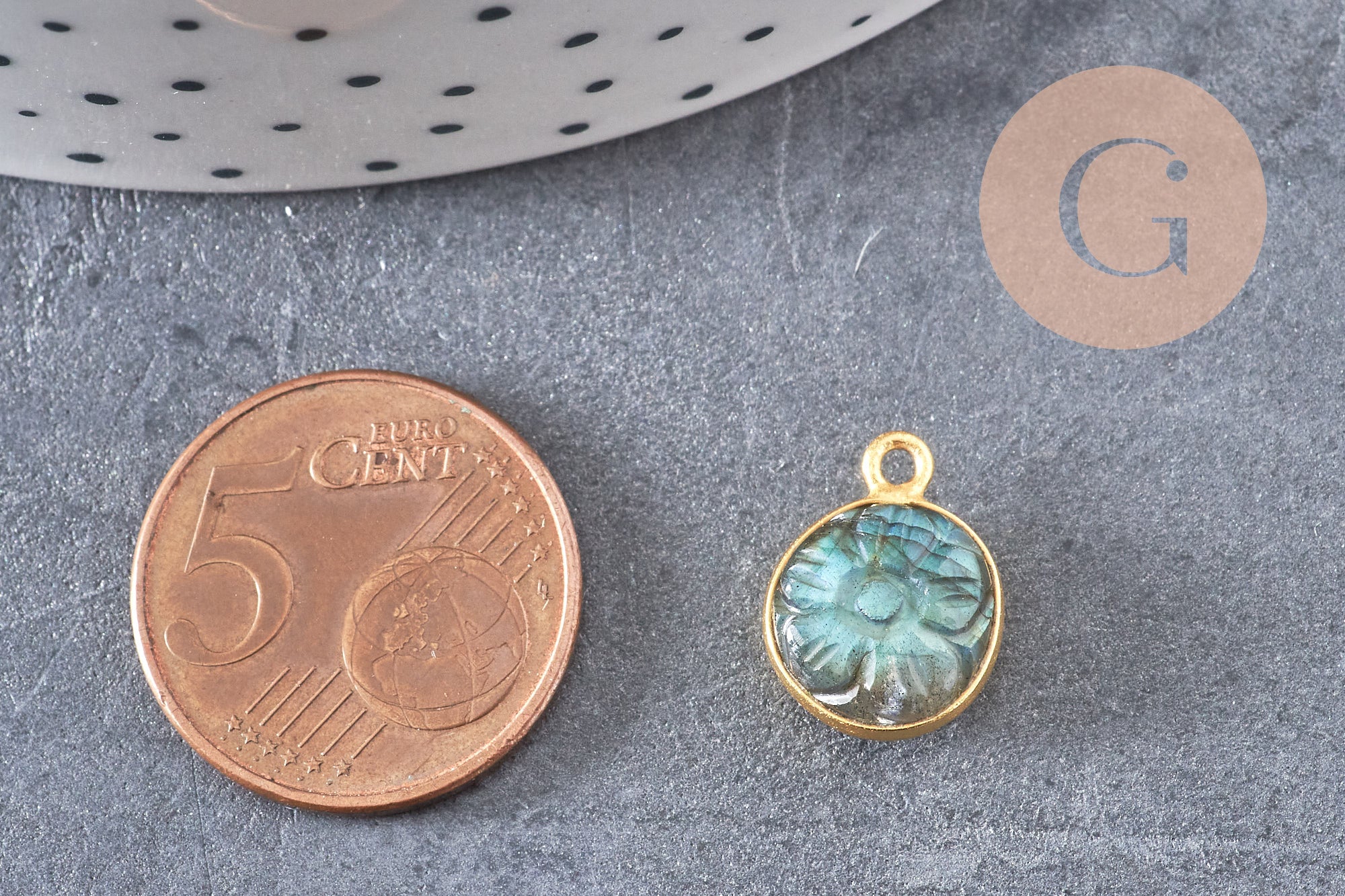 Gingerlily Pendentif labradorite G10842 rond argent 925 doré 13mm