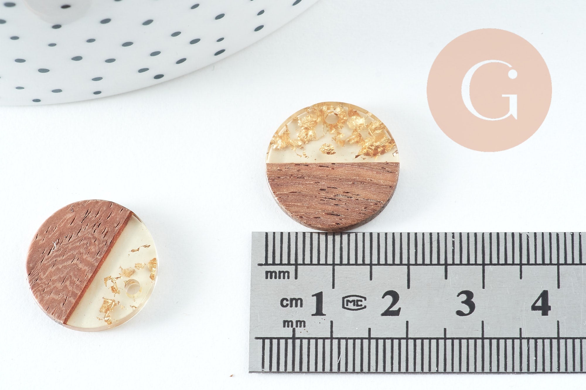 Gingerlily pendentif disque bois résine 18mm lot 5 perle DIY