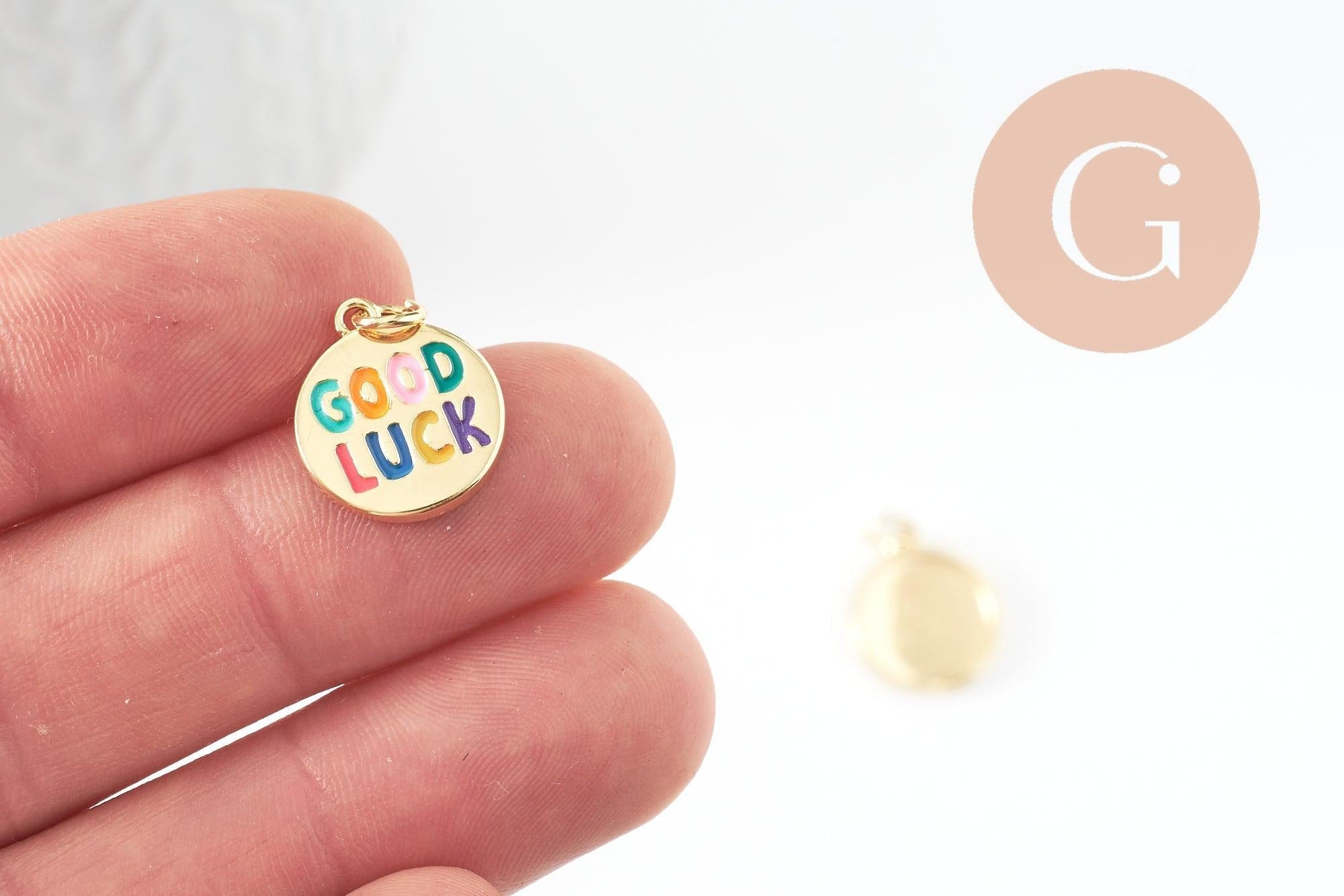 Gingerlily Pendentif rond Good Luck laiton doré 16mm G9934