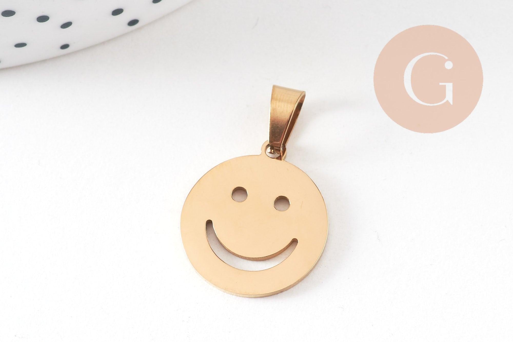 Gingerlily pendentif smiley acier doré 19,5mm x1