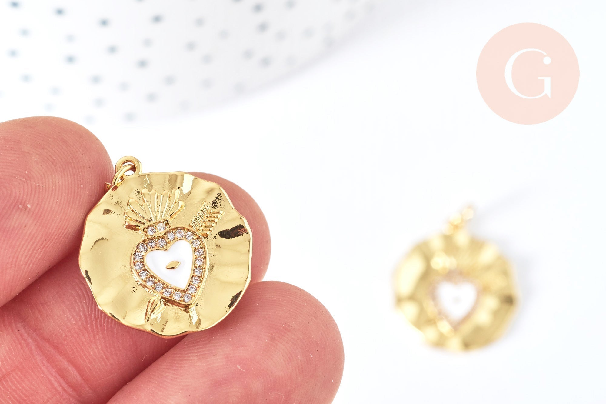 Gingerlily Pendentifs G7133 pendentif médaille coeur blanc x1