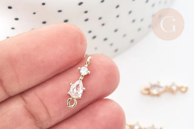 Gingerlily G8075 breloque goutte laiton doré zircons 17mm