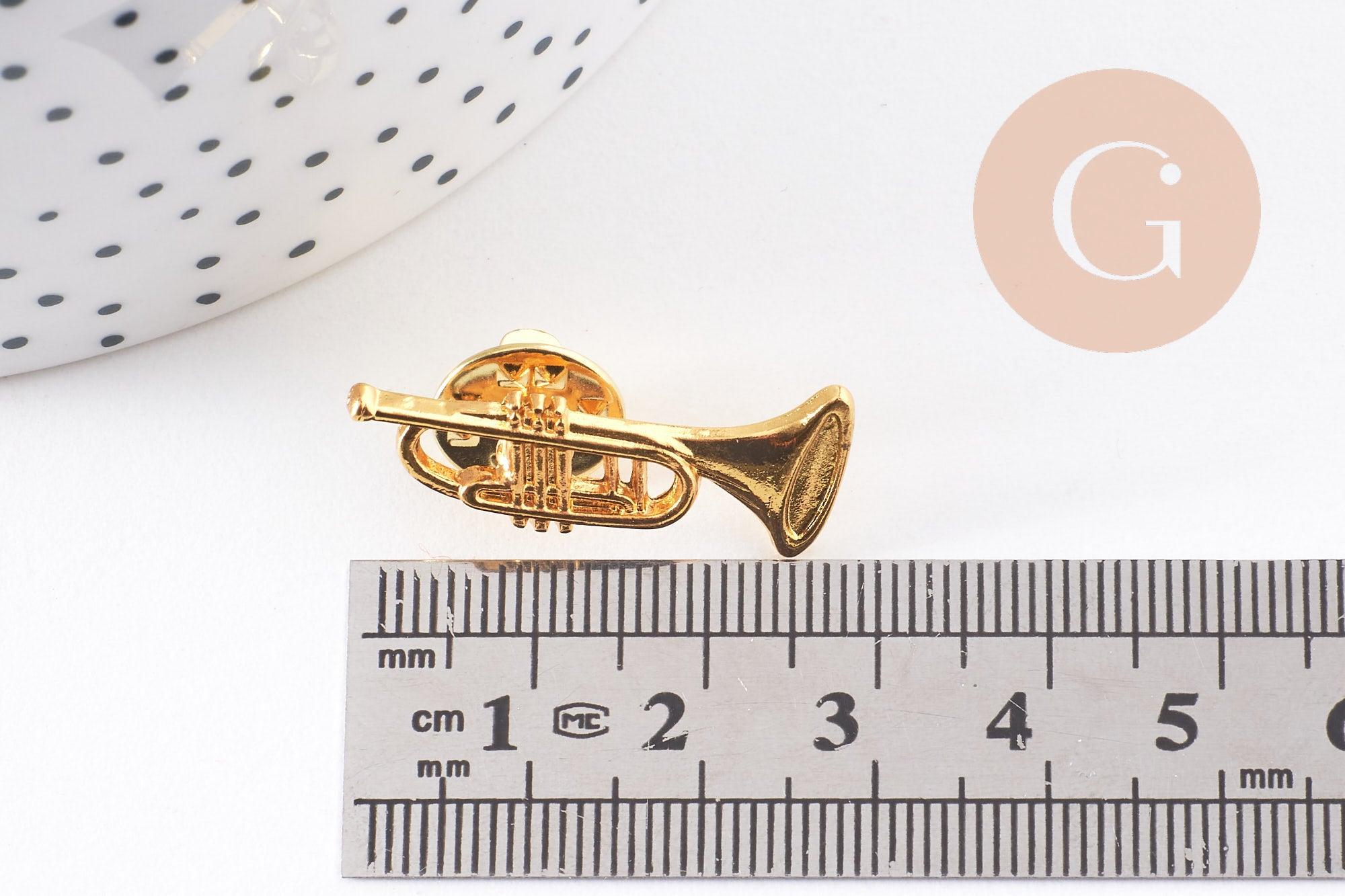 Gingerlily Broches et pin's trompette tuba broche zamac doré 29,5 mm