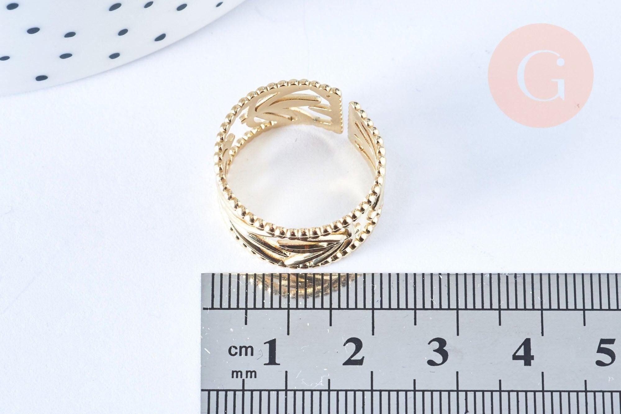 Gingerlily Bague réglable feuille acier doré taille 54 x1