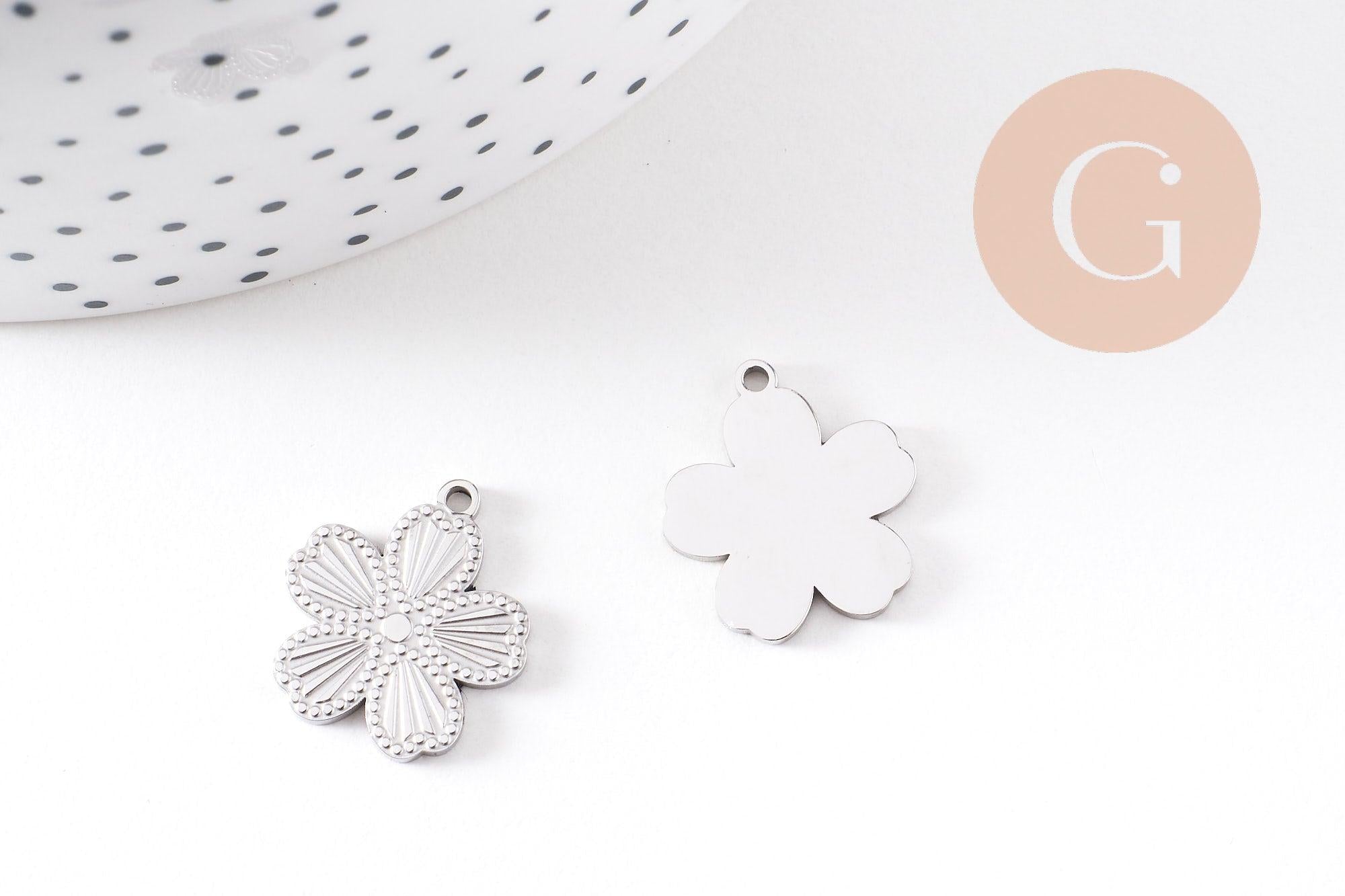 Gingerlily G10480 pendentif médaille fleur acier platine 17,5 mm