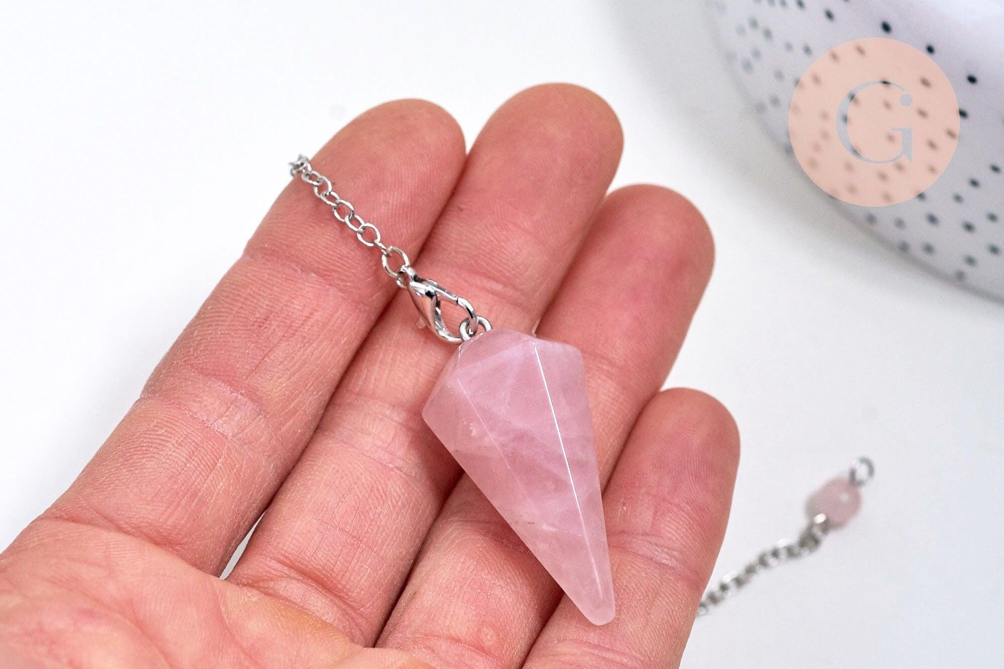 Gingerlily Pendule quartz rose 23cm x1 chaîne argent