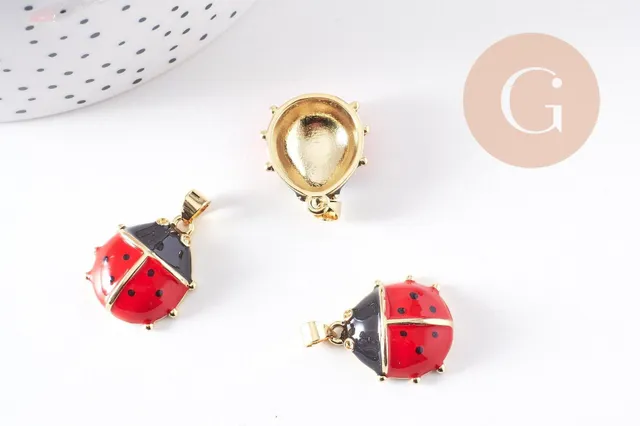 Gingerlily pendentif coccinelle G10306 breloque émail rouge x1
