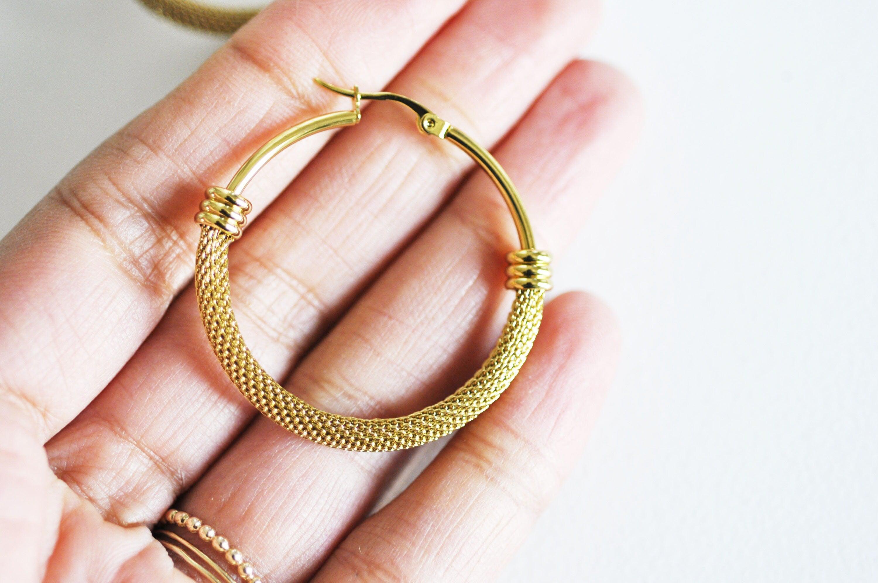 Gingerlily Accessoires G72 créoles maille acier doré 44.5mm paire