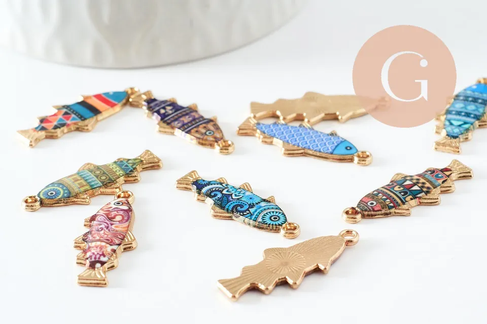 Gingerlily Perles G9936 pendentifs poisson doré multicolore x5