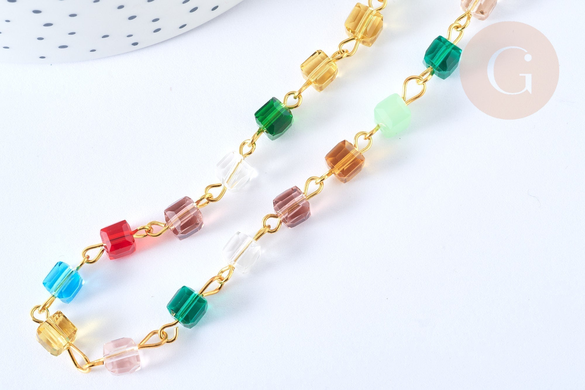 Gingerlily Chaînes G7659 chaîne cube cristal doré 1 mètre