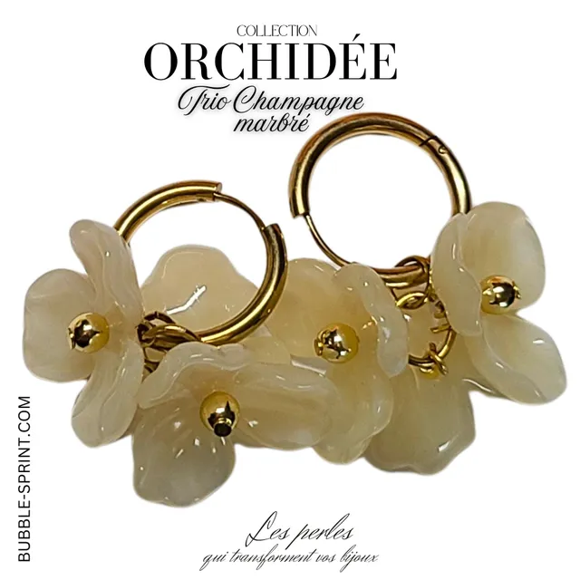 ARTSHOP Prêts-à-porter créoles Trio Orchidées champagne KIT