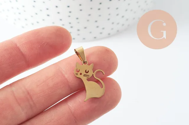 Gingerlily G9927 pendentif chat manga assis acier doré 20mm x1