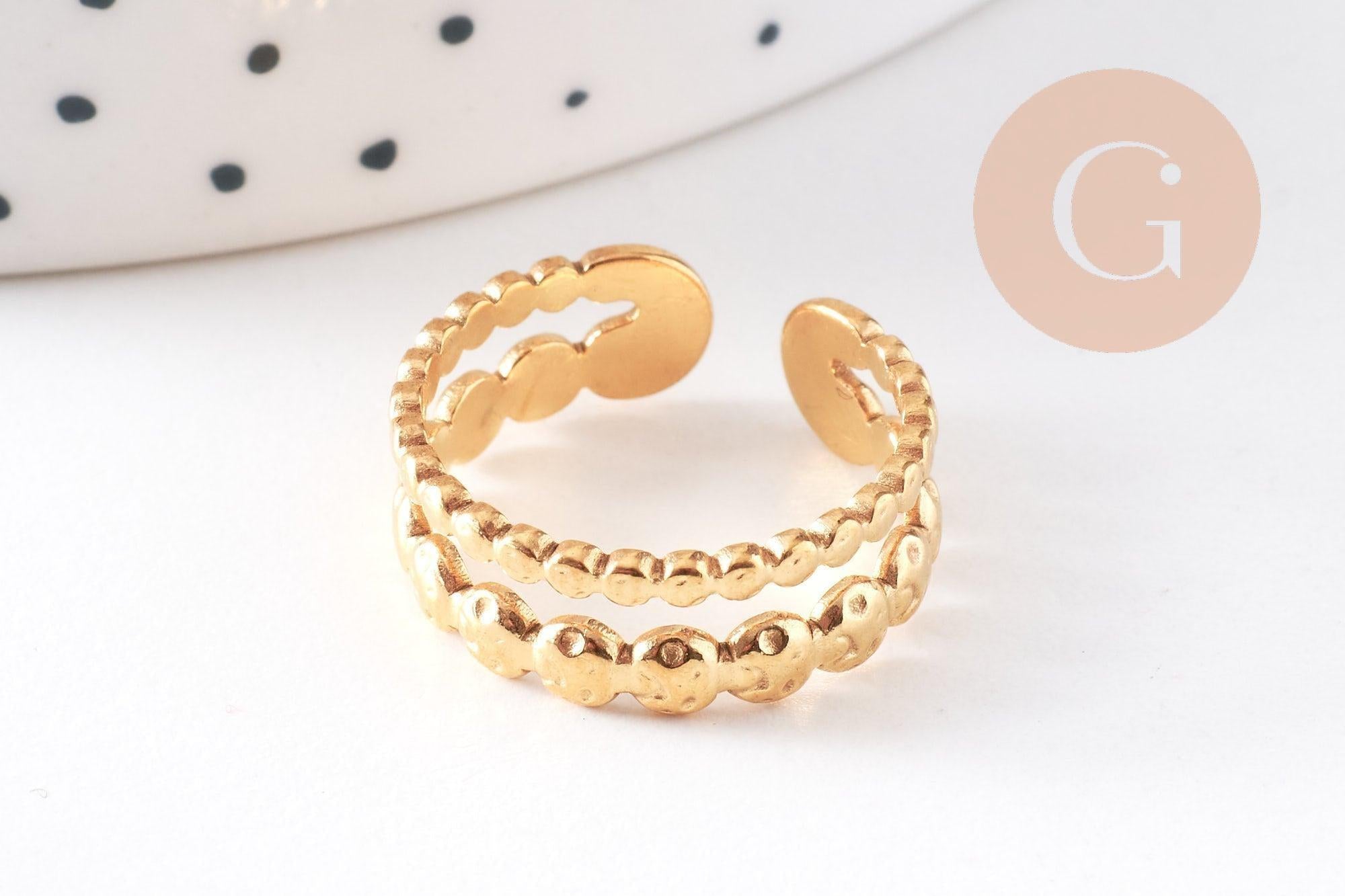 Gingerlily bague réglable boules acier 304 doré x1 taille 57