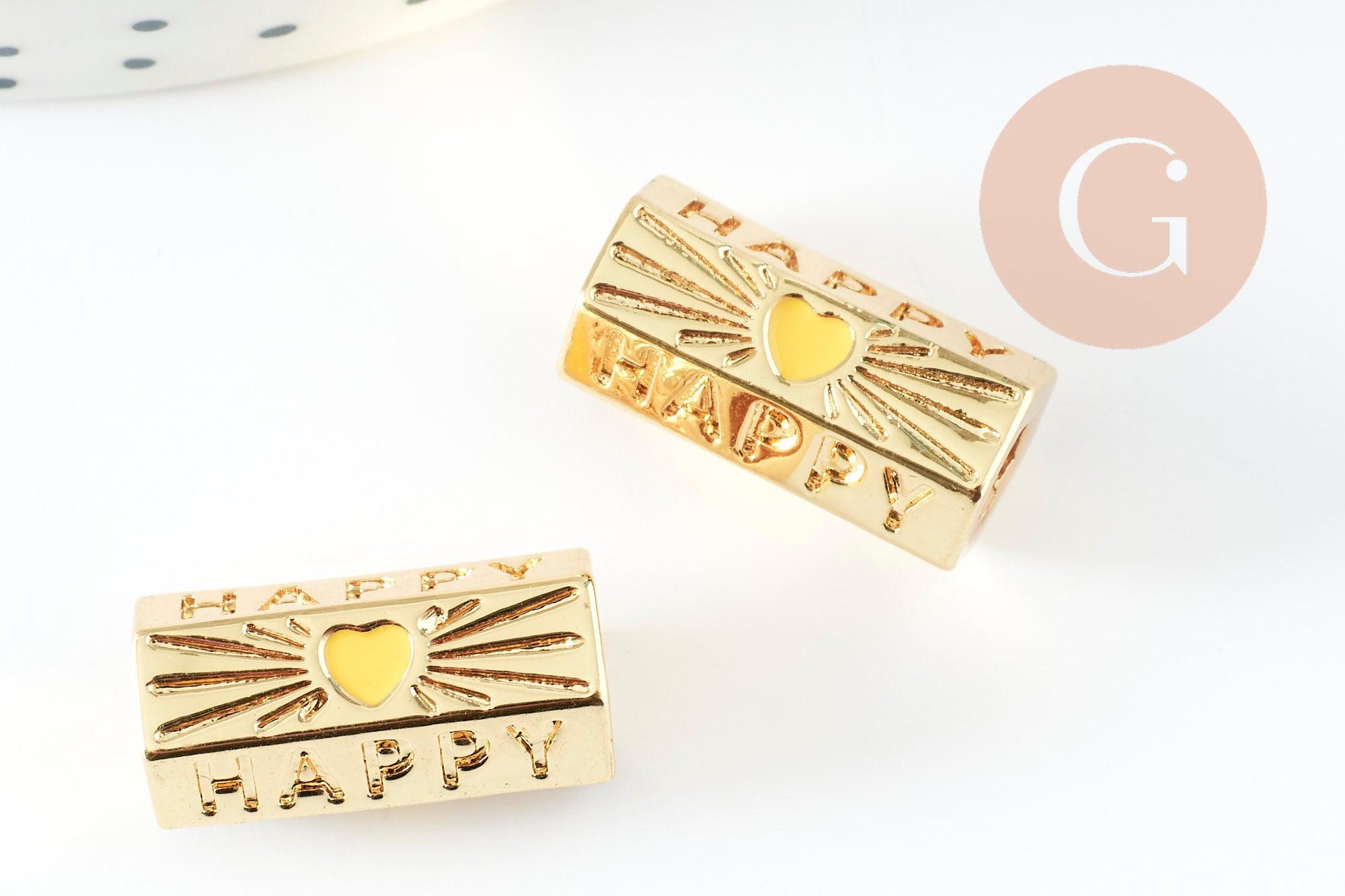 Gingerlily Perles Tube G9432 perle HAPPY coeur jaune 21mm