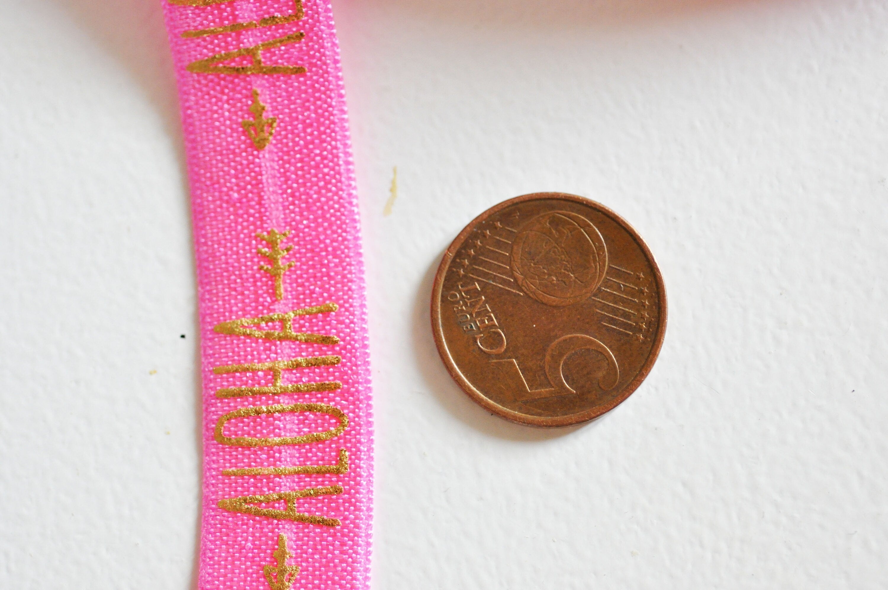 Gingerlily Cordons ruban élastique ALOHA rose or 16mm 1 mètre