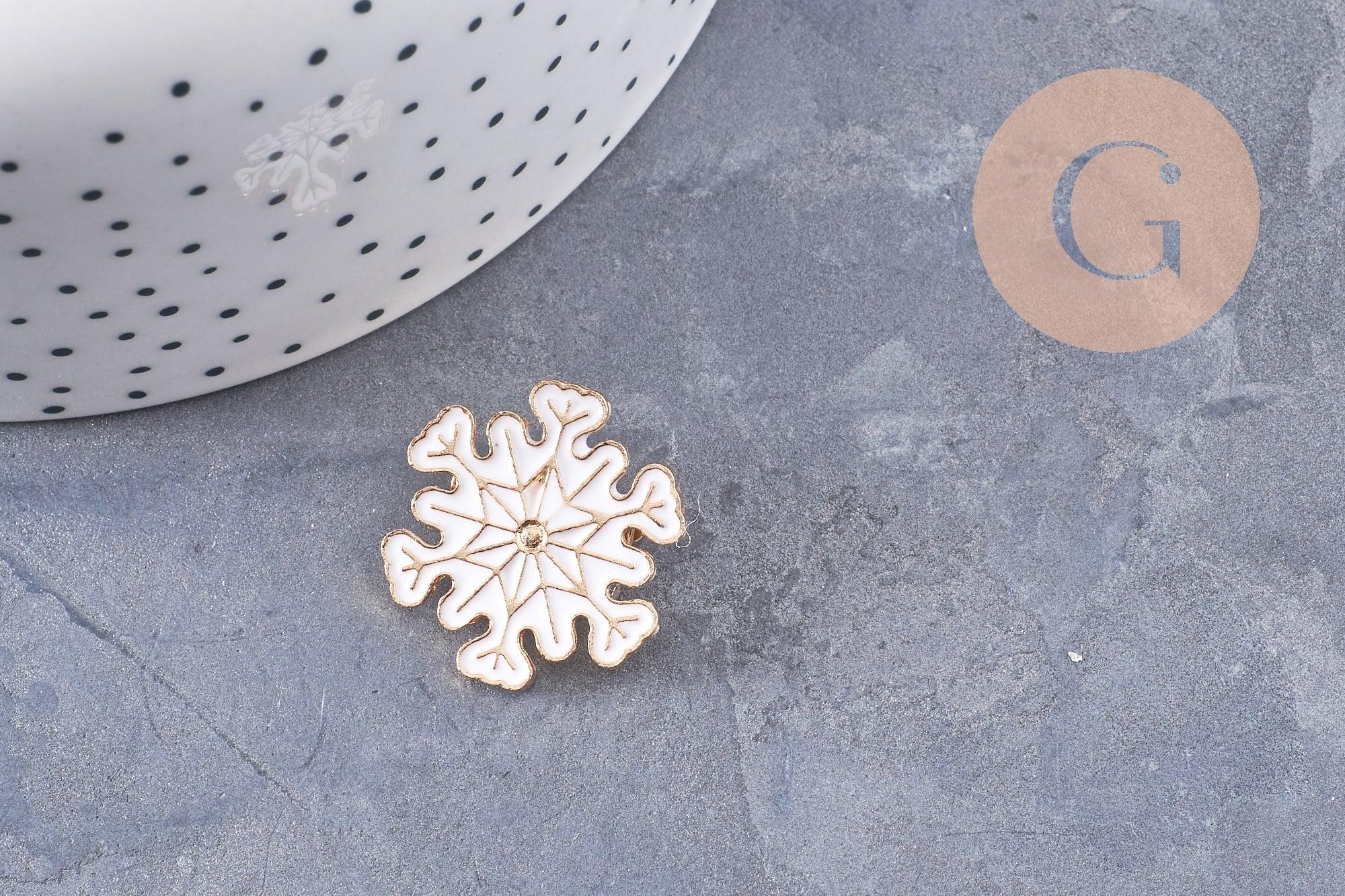 Gingerlily Broche flocon neige broche 24mm blanc doré x1