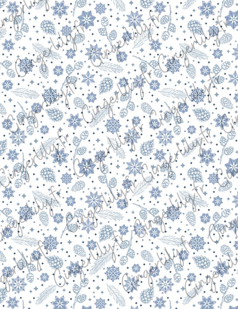 Gingerlily Pâte polymère feuille transfert G10780 hiver bleu 14x10