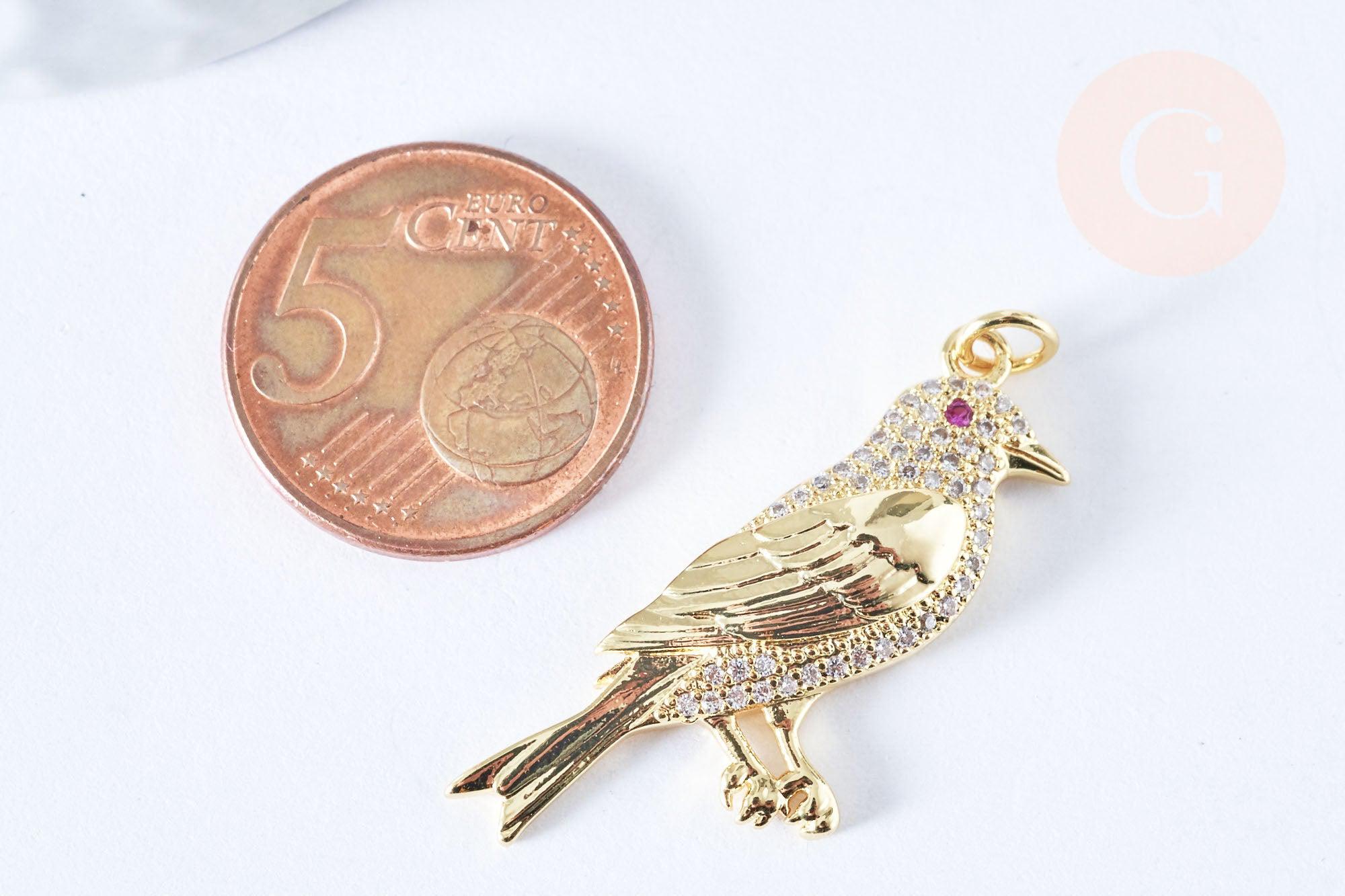 Gingerlily Perles G6675 pendentif oiseau 36mm laiton doré zircon