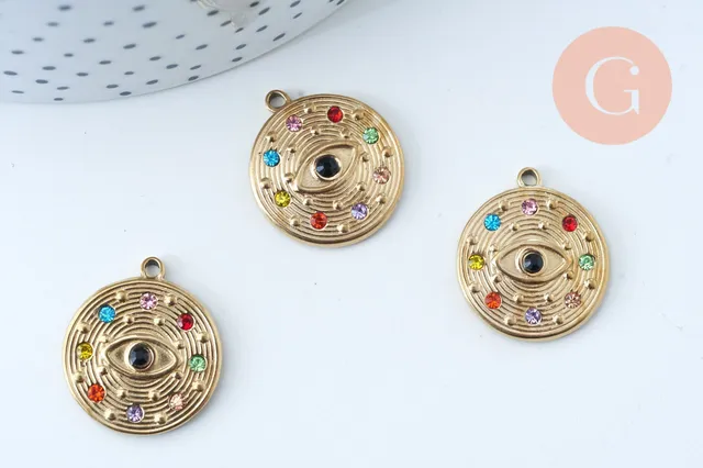 Gingerlily Pendentif oeil zircons doré 23mm G6035