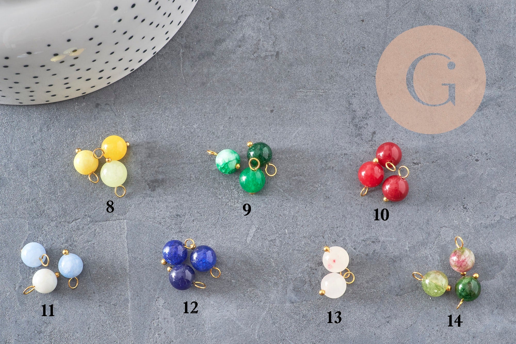 Gingerlily Pendentifs DIY G9051 breloque jade laiton doré 13mm