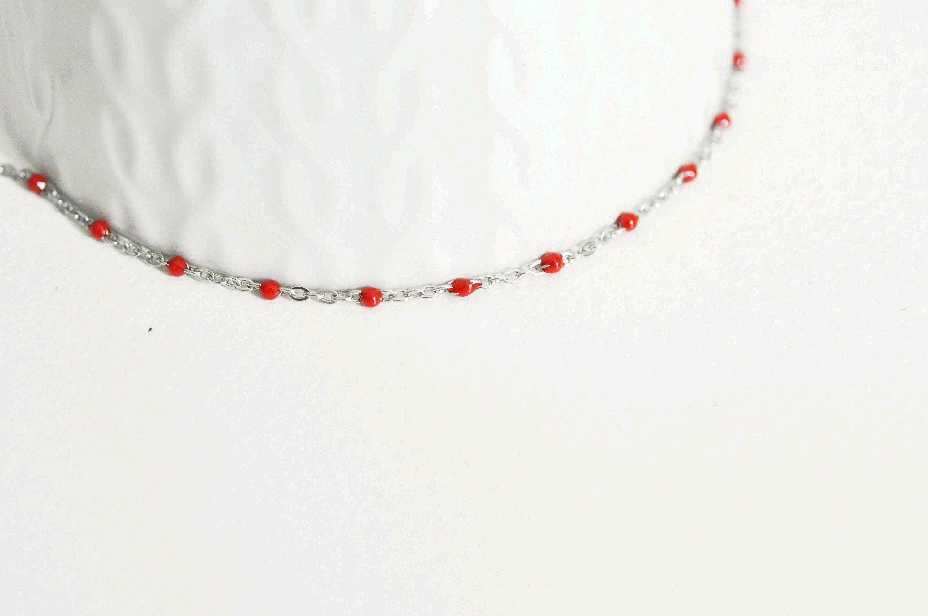 Gingerlily Chaînes Collier acier résine rouge 2mm 45cm G2398