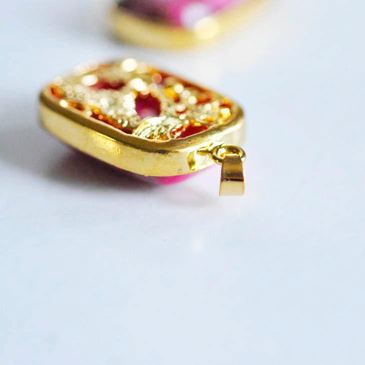 Gingerlily Pendentif jade rose dragon doré 30mm
